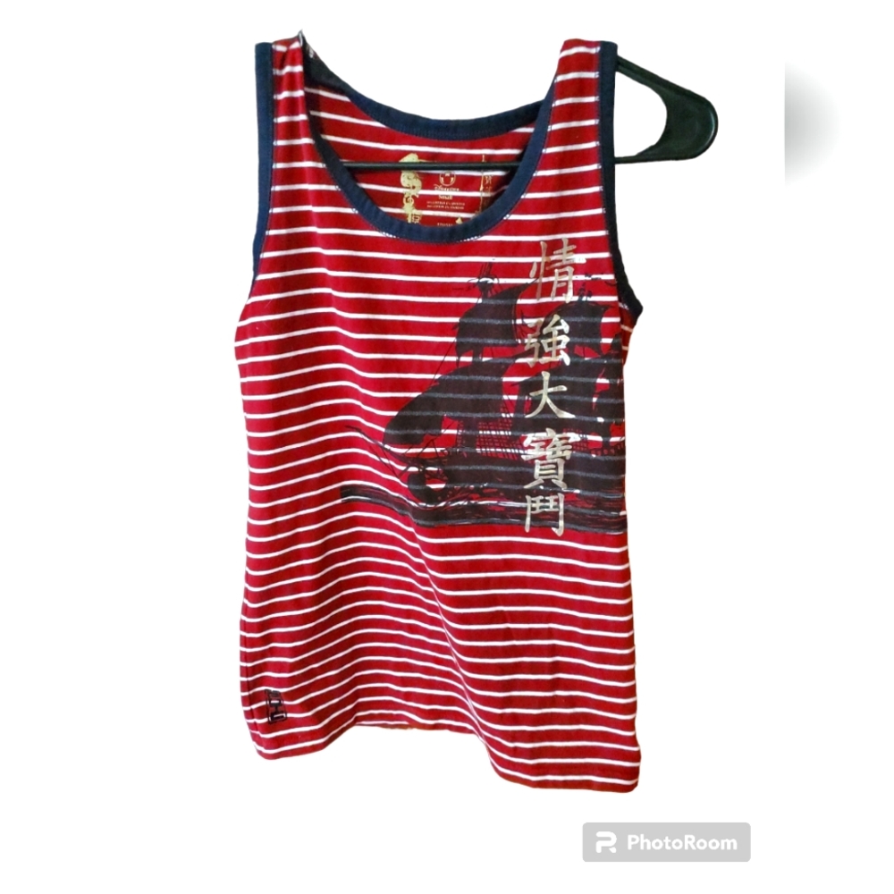 Disney Pirates of Caribbean Red and white stripes women smallTank Top